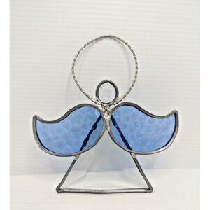 Stained Glass Blue Wings And Pewter Angel Suncatcher 5"X4"3/4